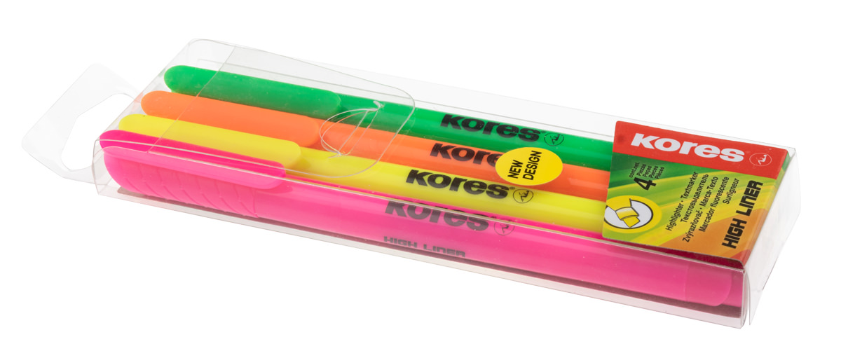 Kores High Liner 4er Textmarker Set mit Keilspitze – Leuchtmarker in Neonfarben für Schule, Büro und Studium