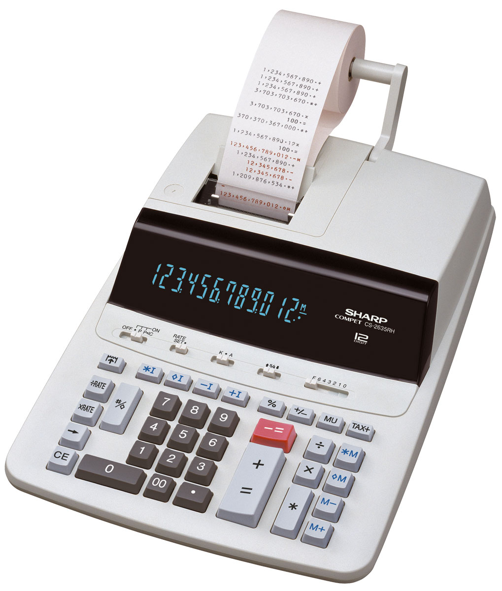 Sharp CS-2635 RHGY SE druckender Tischrechner, 2-Farbdruck, 12-stelliges Display, 220V 