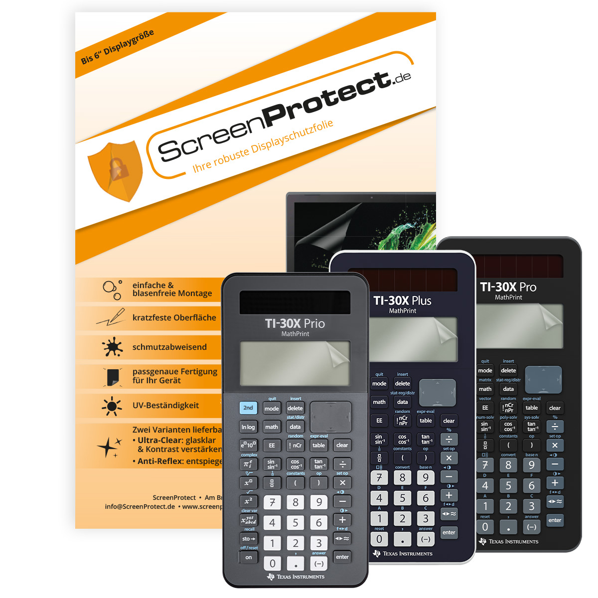ScreenProtect Displayschutzfolie UltraClear für den TI-30X Plus, Prio und Pro MP