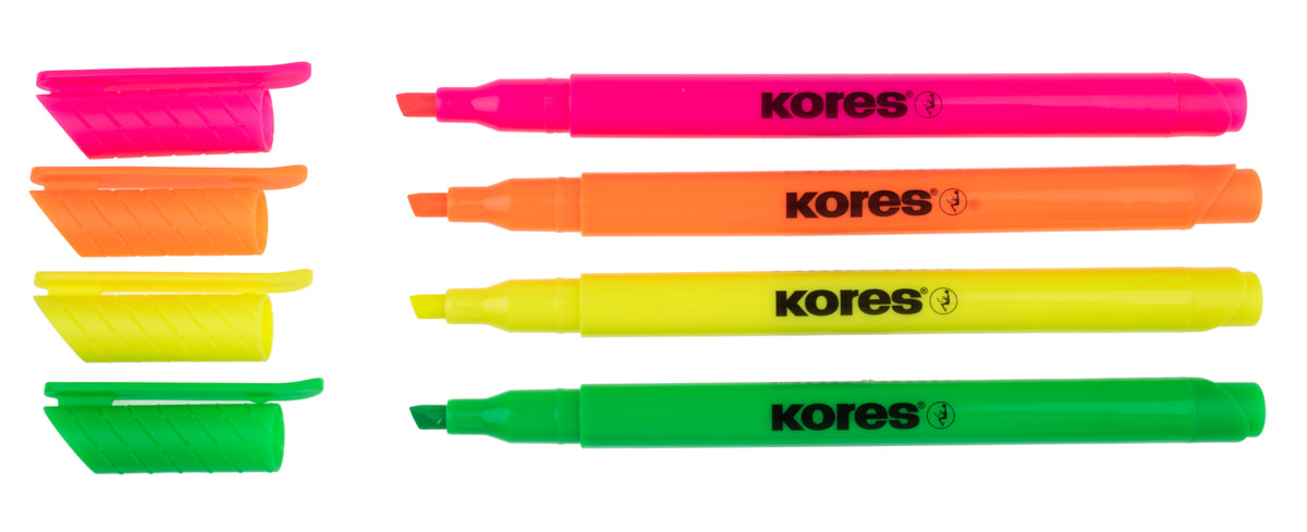 Kores High Liner 4er Textmarker Set mit Keilspitze – Leuchtmarker in Neonfarben für Schule, Büro und Studium