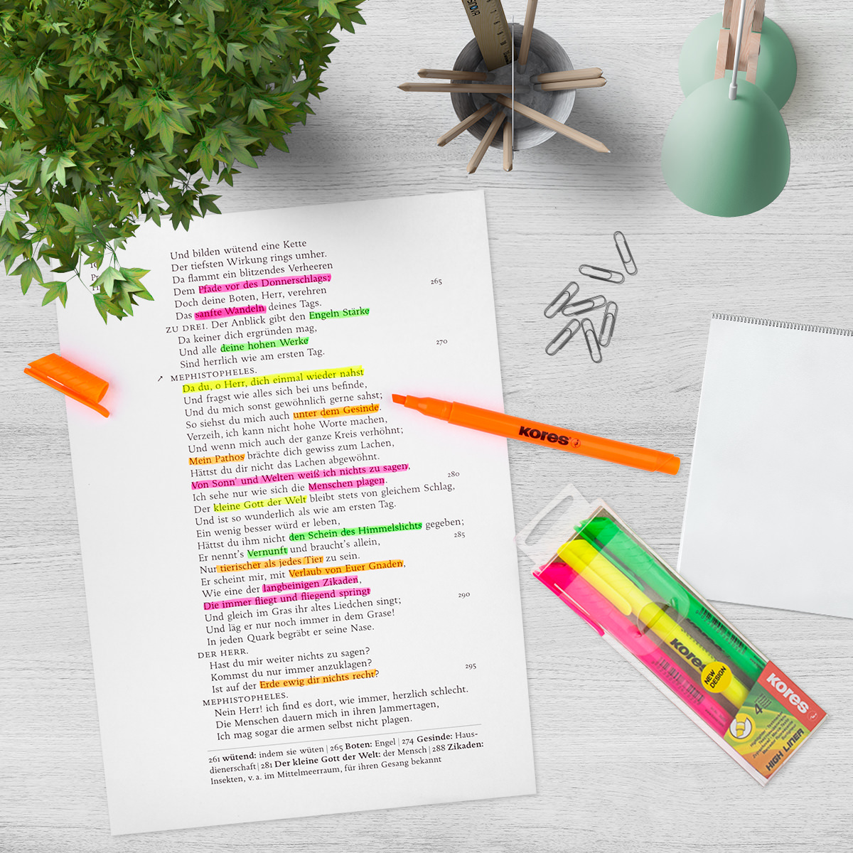 Kores High Liner 4er Textmarker Set mit Keilspitze – Leuchtmarker in Neonfarben für Schule, Büro und Studium