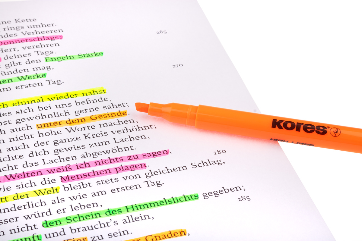 Kores High Liner 4er Textmarker Set mit Keilspitze – Leuchtmarker in Neonfarben für Schule, Büro und Studium