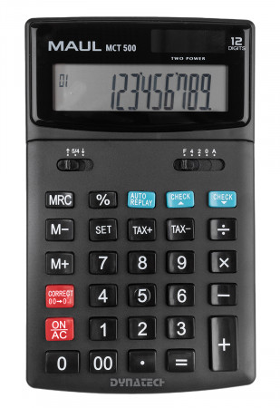 MAUL Tischrechner MCT 500 / Schwarz / Solar- und Batteriebetrieb / 12 stellige LCD-Anzeige