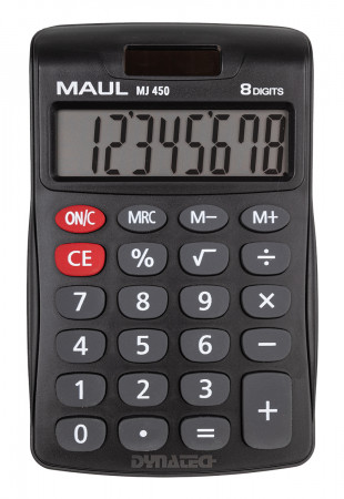 MAUL Tischrechner MJ 450 / 8-stellige LCD-Anzeige  / Schwarz / Batterie- und Solarbetrieb