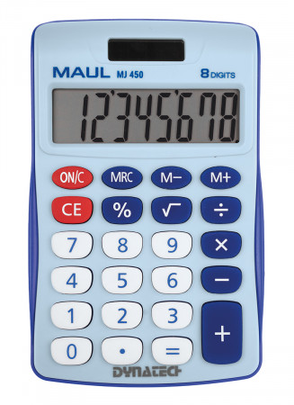 MAUL Tischrechner MJ 450 / 8-stellige LCD-Anzeige  / Hellblau / Batterie- und Solarbetrieb