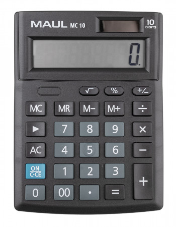 MAUL Tischrechner MC 10 / 10 stellige LCD-Anzeige  / Solar- und Batteriebetrieb / Schwarz