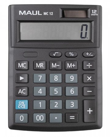 MAUL Tischrechner MC 12 / 12 stellige LCD-Anzeige / Solar- und Batteriebetrieb / Schwarz