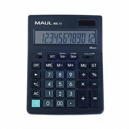 MAUL Tischrechner MXL 12 / 12 stellige LCD-Anzeige / Solar- und Batteriebetrieb / Schwarz