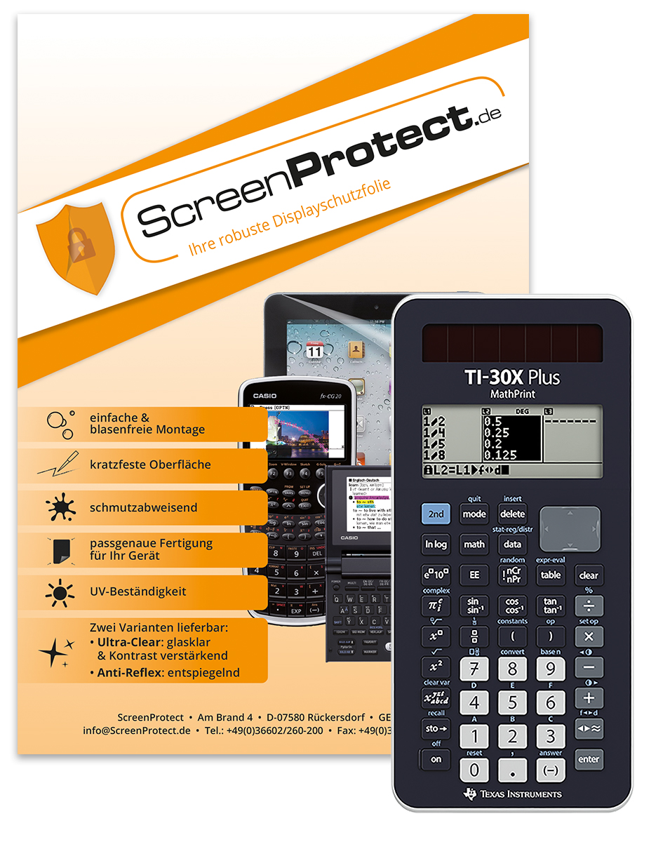 ScreenProtect Displayschutzfolie UltraClear für den TI-30X Plus, Prio und Pro MP